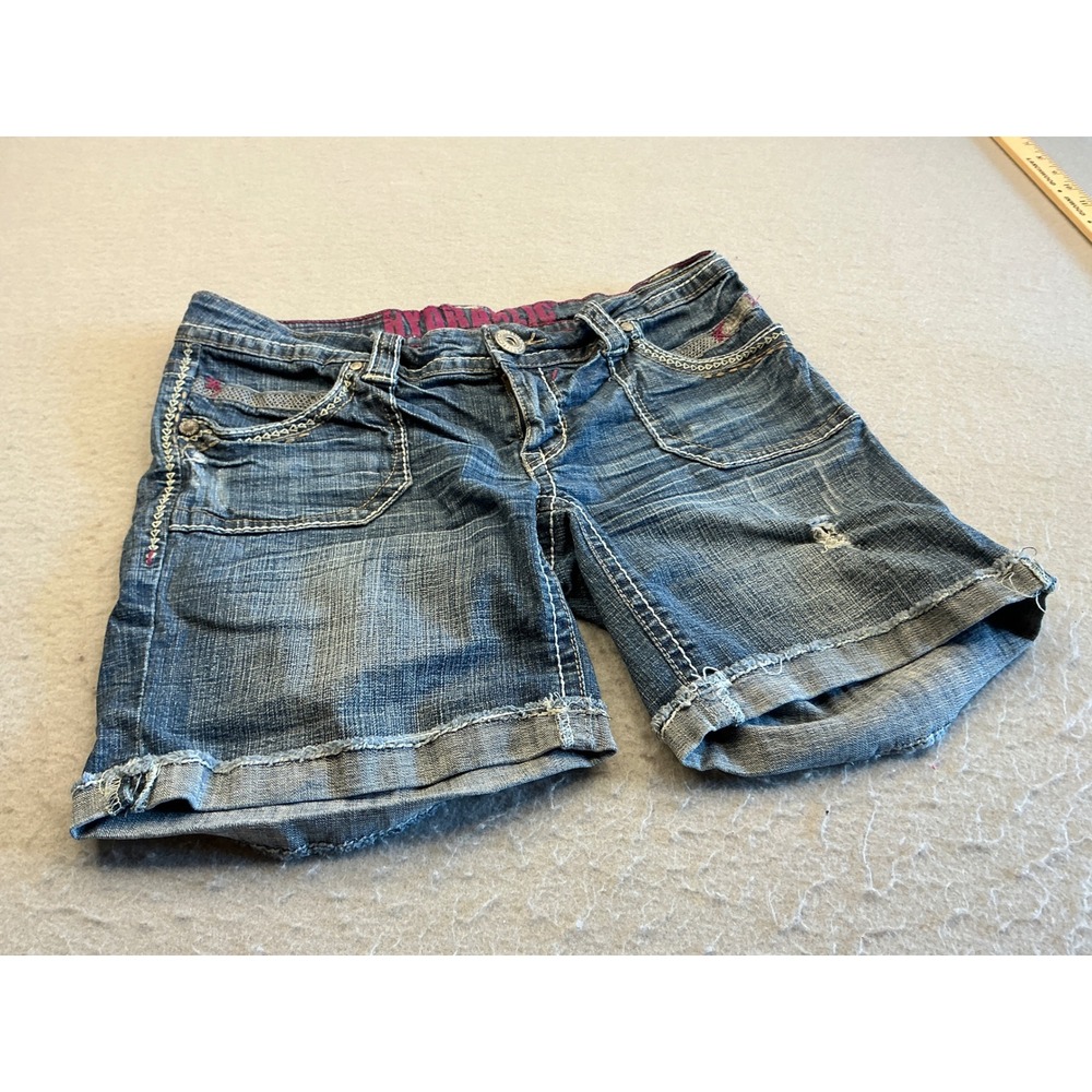 Hydraulic Y2K Denim Shorts Embroidered Contrast Stitch Blue Jean Shorts Size 5/6